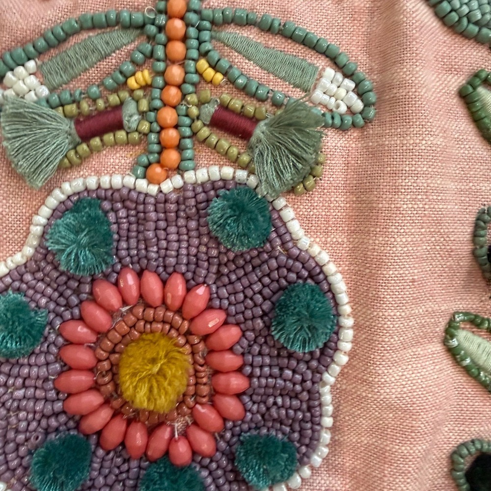 Lesal Upcycled Fringe Jacket Olive Green Beaded Floral Western Boho - Picture 11 of 12